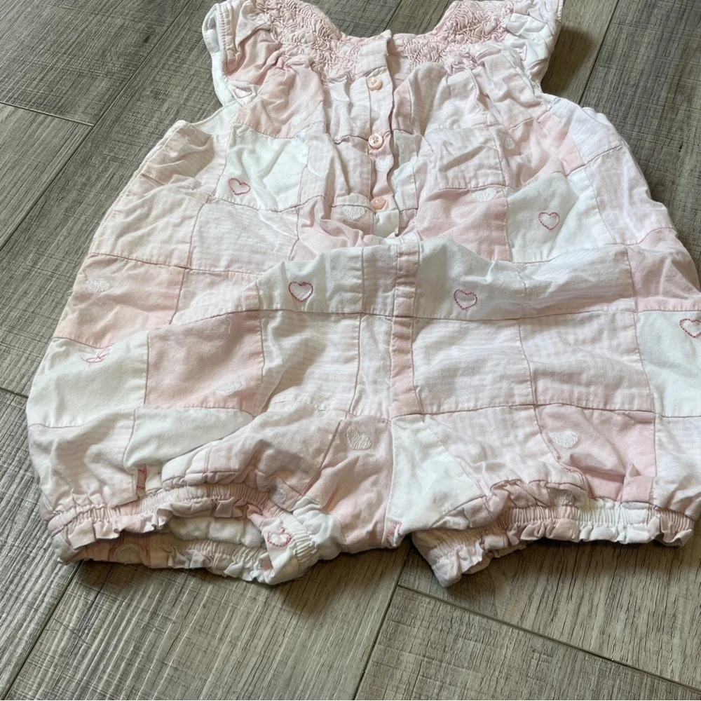 Janie and Jack Pink Patchwork Heart Romper - Fully Lined 6-12M Summer Outfit